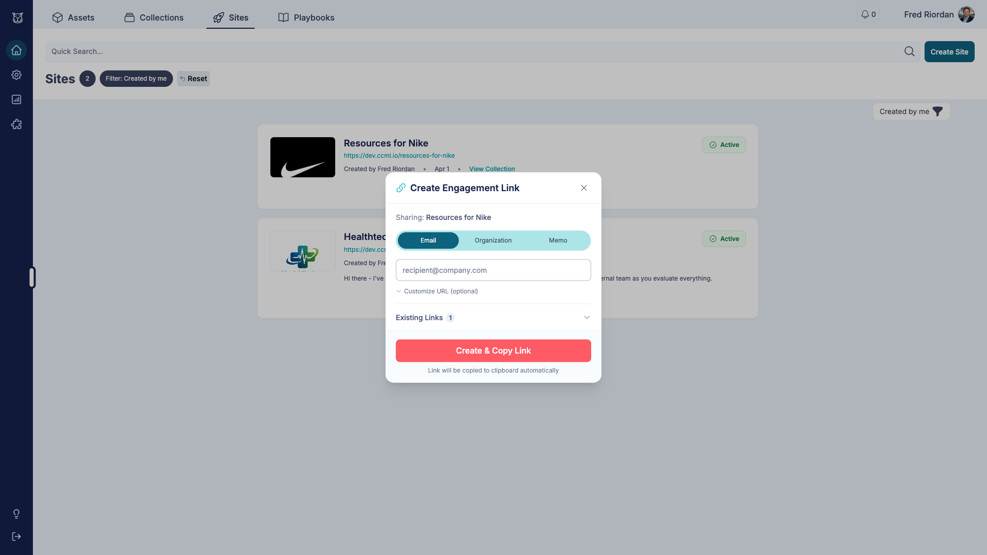 Creating a trackable engagement link