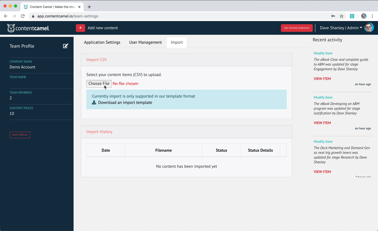 How to import a CSV for sales content management