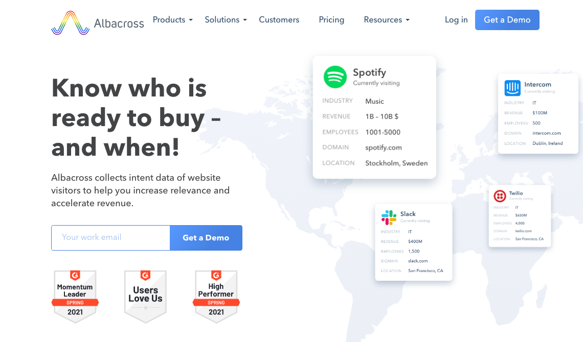 Albacross sales tool homepage image