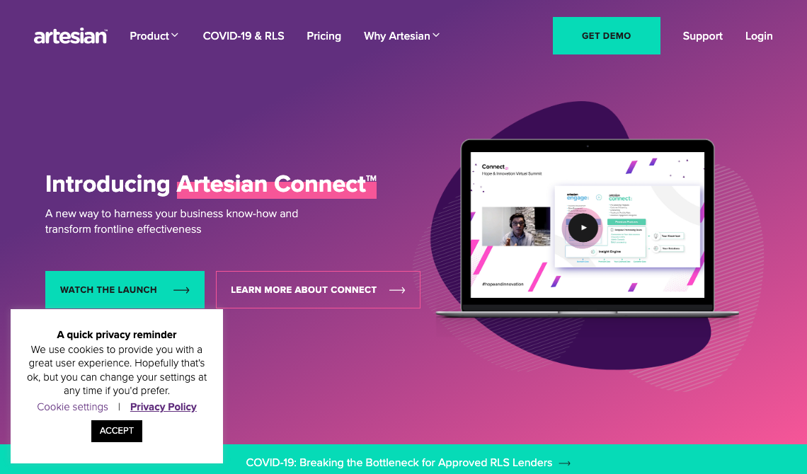 Artesian sales tool homepage image