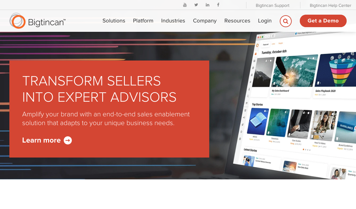 Bigtincan sales tool homepage image