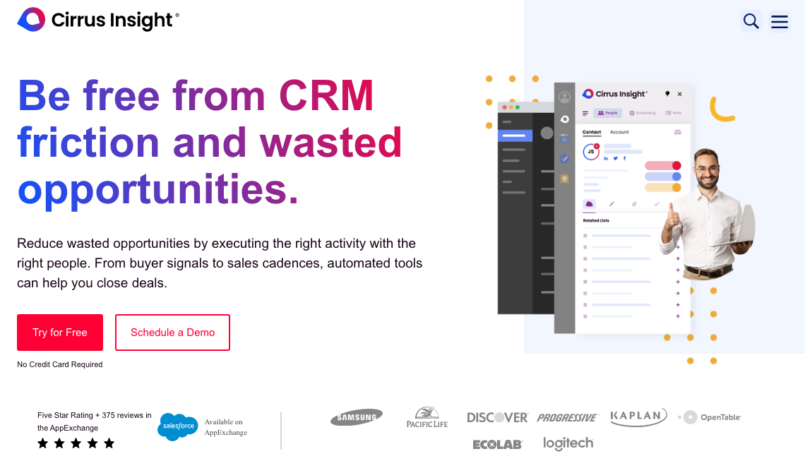 Cirrus Insight sales tool homepage image