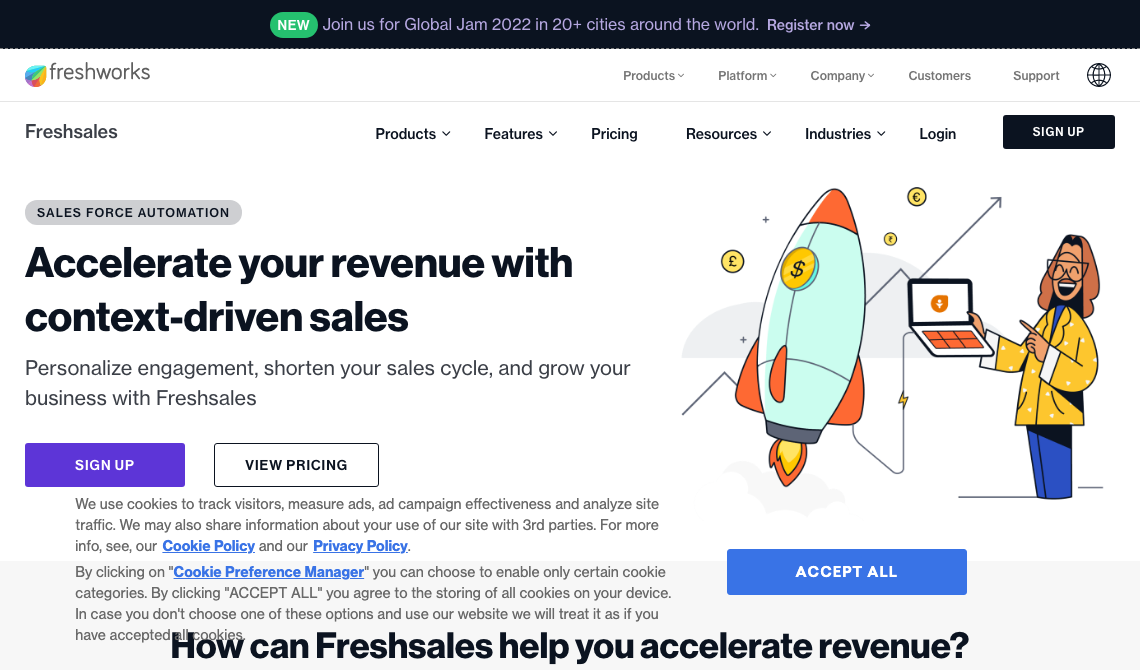 Freshworks sales tool homepage image