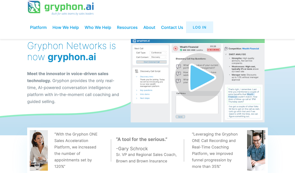 Gryphon Networks sales tool homepage image