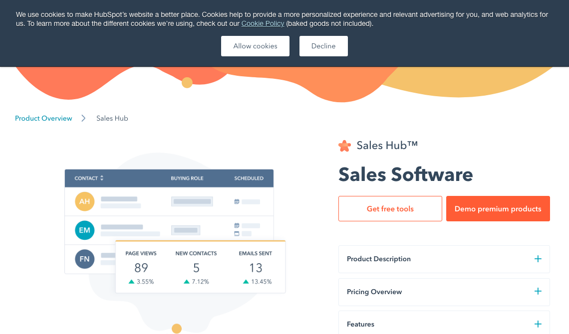 Hubspot Sales sales tool homepage image