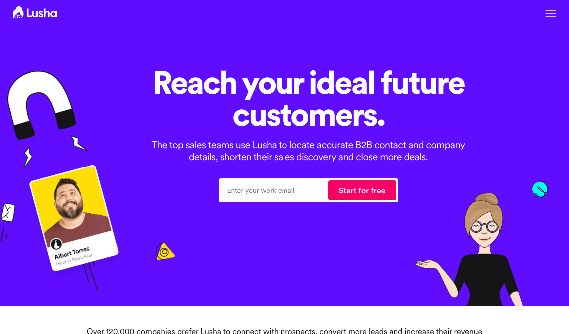 Lusha sales tool homepage image