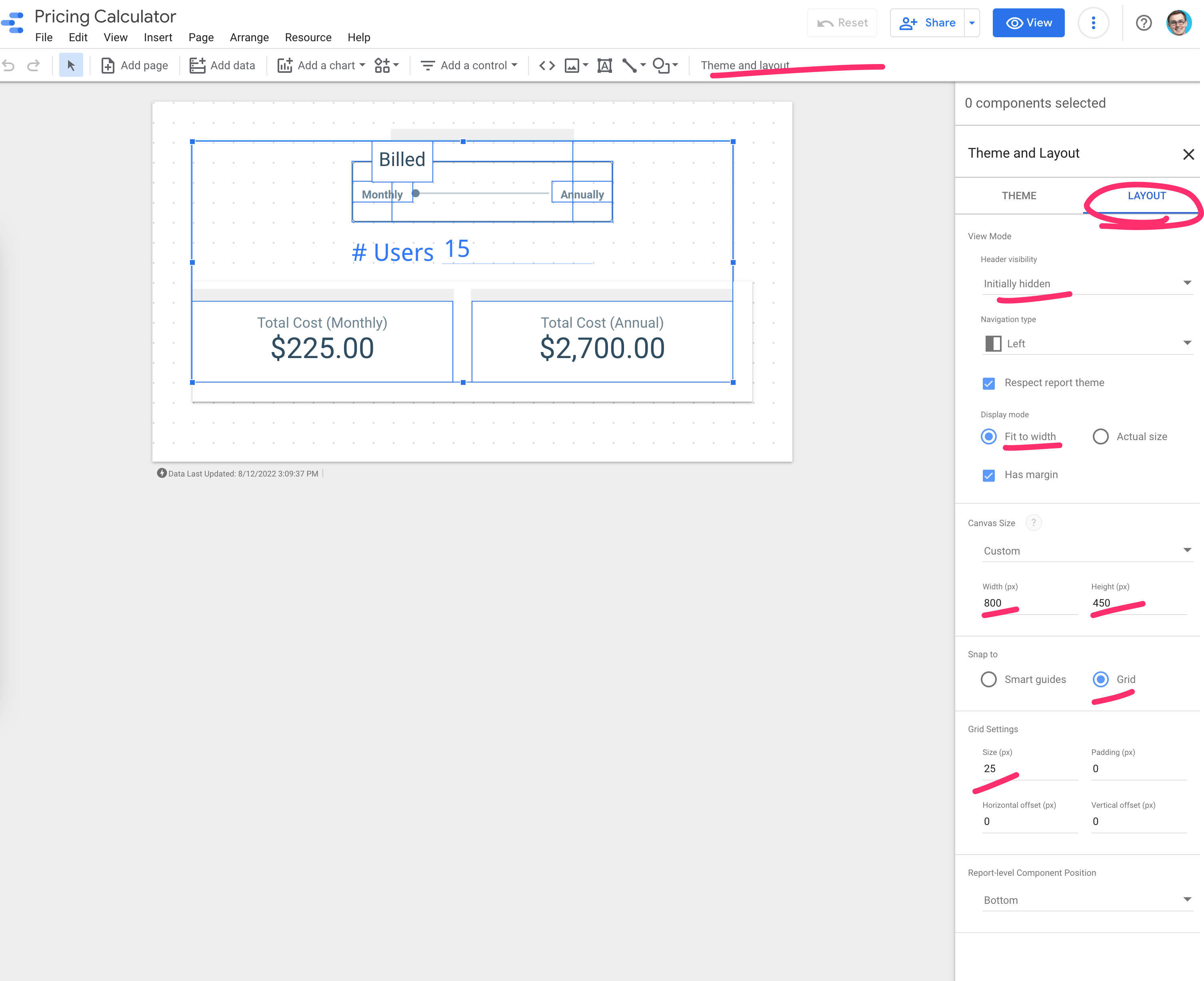 Google Data Studio layout