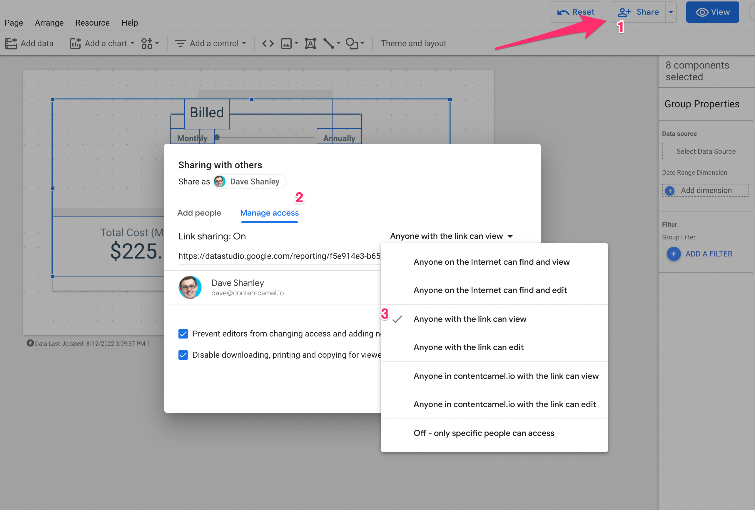 Google Data Studio sharing