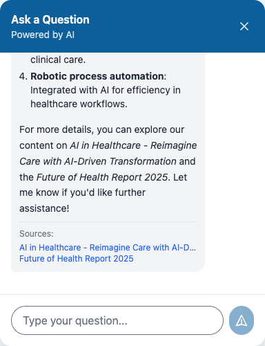 AI chat response with structured bullet points and linked source documents