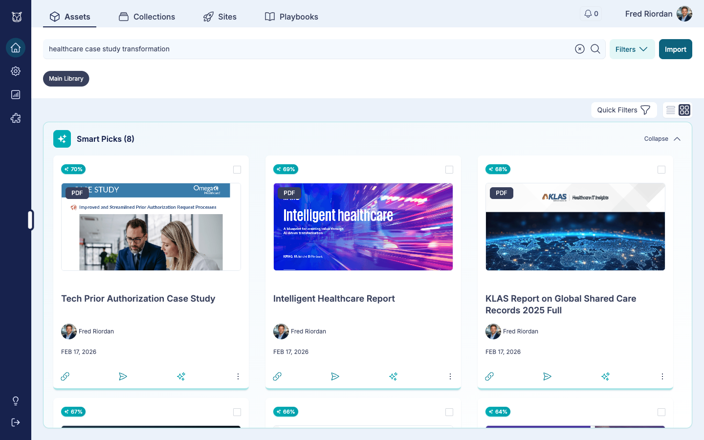 Smart Picks results showing AI-ranked content with relevance percentages