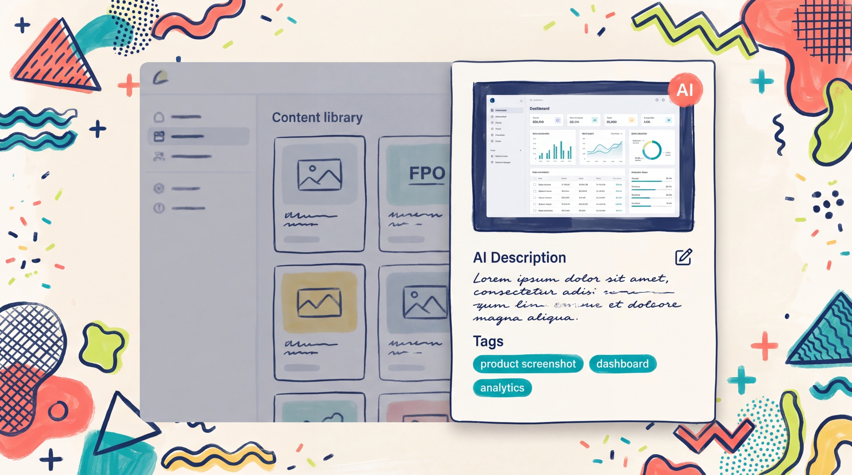Smart Categorization panel with AI-suggested description for a product image