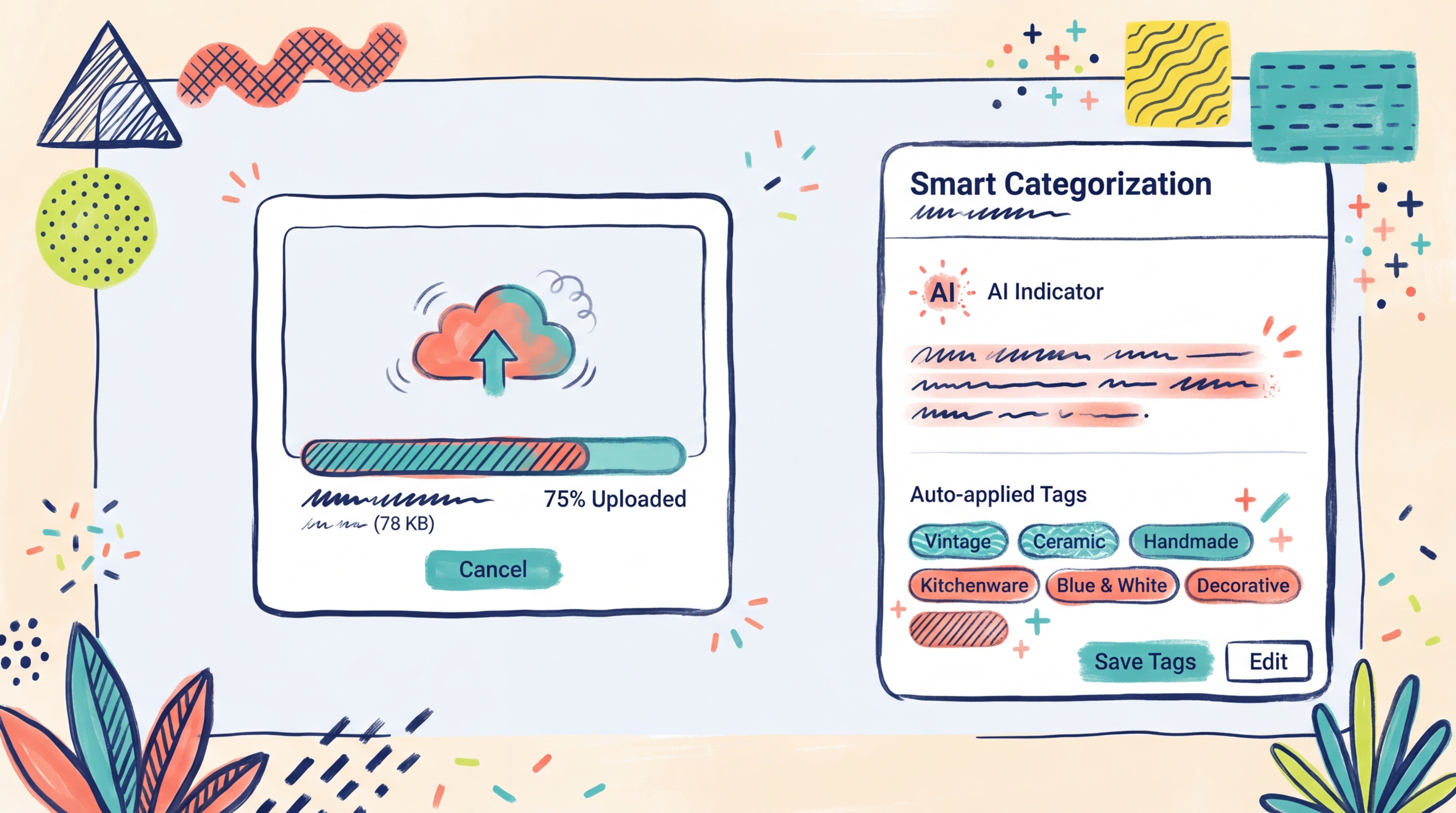AI processing an uploaded image and generating a searchable description