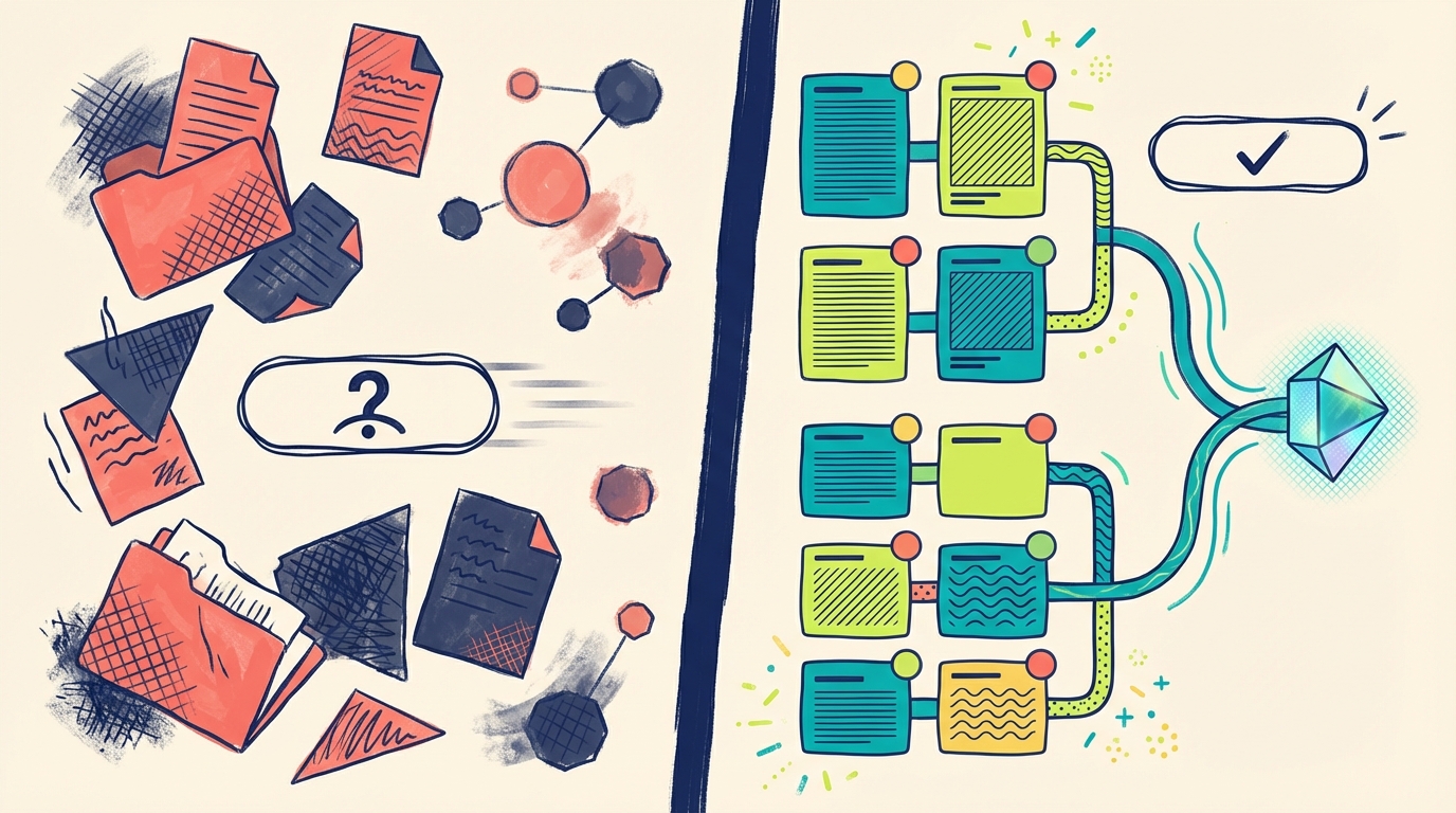 The organized data advantage — chaos on the left, structured clarity on the right