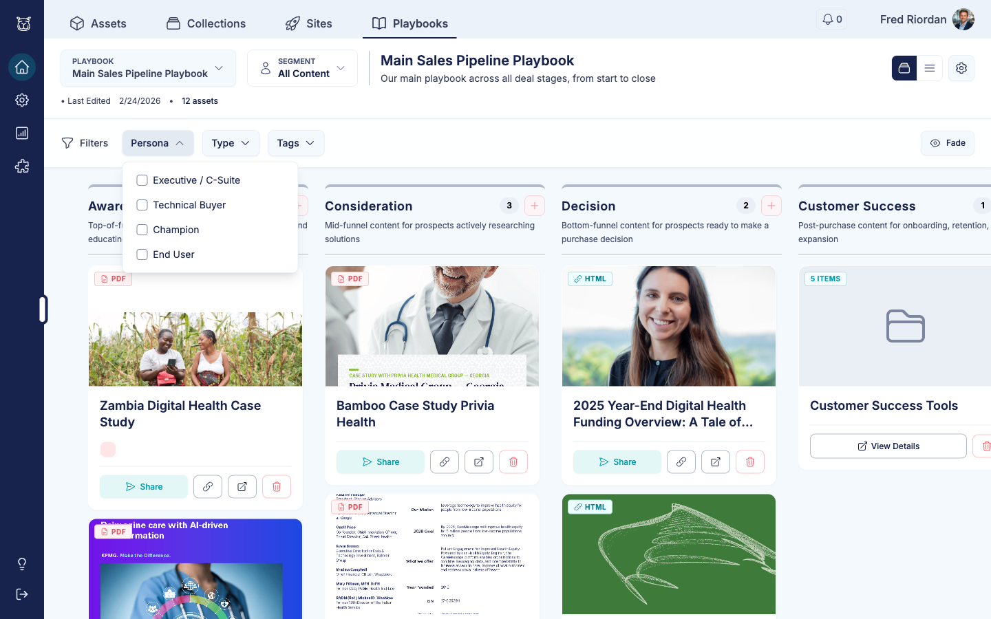 Persona filter dropdown showing account-defined persona options