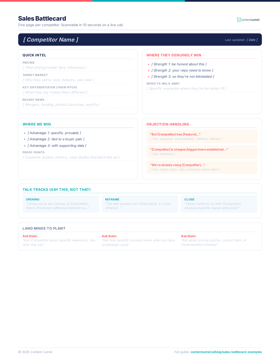 Sales Battlecard Template — one-page competitive intel reference for reps