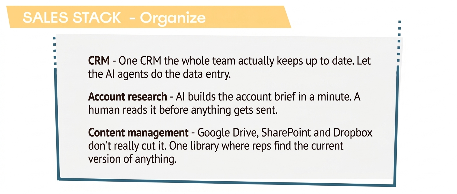 Sales stack level 1: Organize